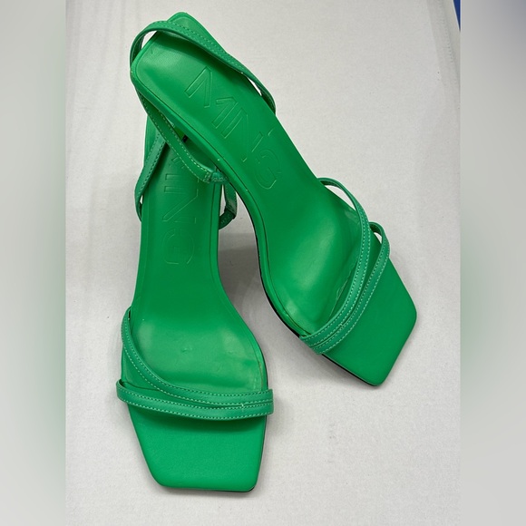 MANGO Green Triangle Heels Strappy Sandals Square Toe Size 9 - Picture 5 of 14